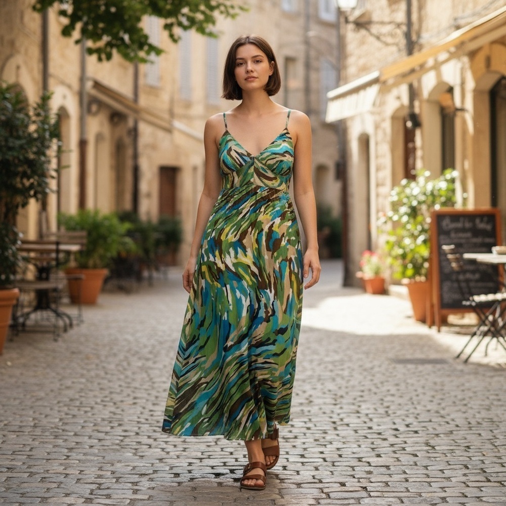 Mlle Gabrielle Vibrant Green and Blue Maxi Dress